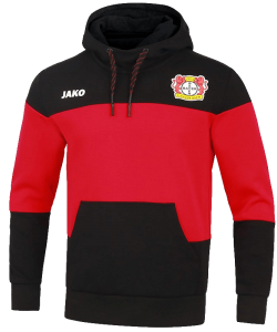 JAKO Bayer 04 Leverkusen BA6707 - Sweater à Capuchon Premium Noir Rouge Homme Enfants Poche Cousue Plusieurs Tailles Bord de Finition en Ripp aux Manches