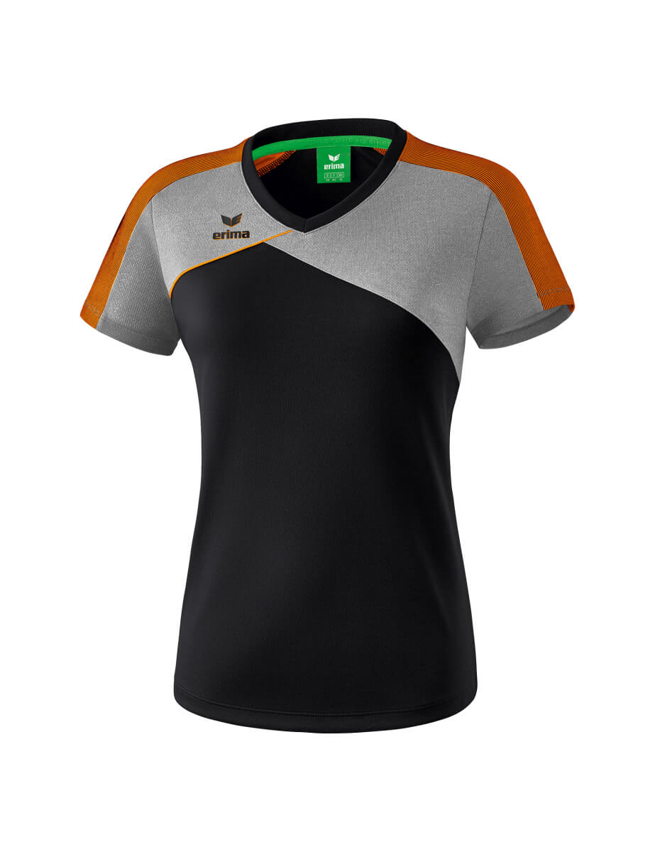 ERIMA 1081815 T-Shirt Premium One 2.0 Noir/Gris Chiné/Orange Fluo