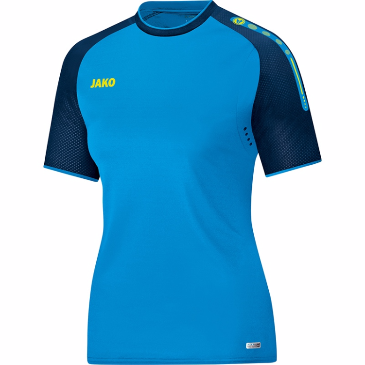 JAKO-6117W-89 T-Shirt Champ Bleu/Bleu Marin/Jaune Fluo Avant