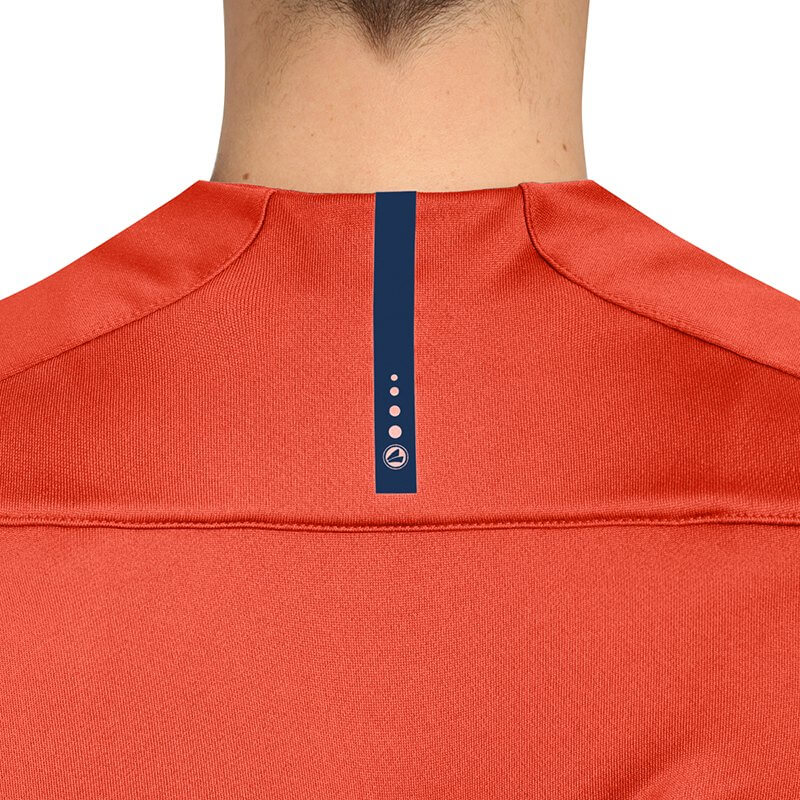 JAKO-8819-18-8 Sweat Striker 2.0 Flame/Navy Contrasting Tape in The Neck Contrast Stripes