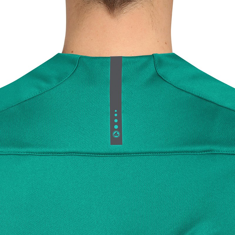 JAKO-8819-24-8 Sweat Striker 2.0 Turquoise/Anthracite Contrasting Tape in The Neck Contrast Stripes