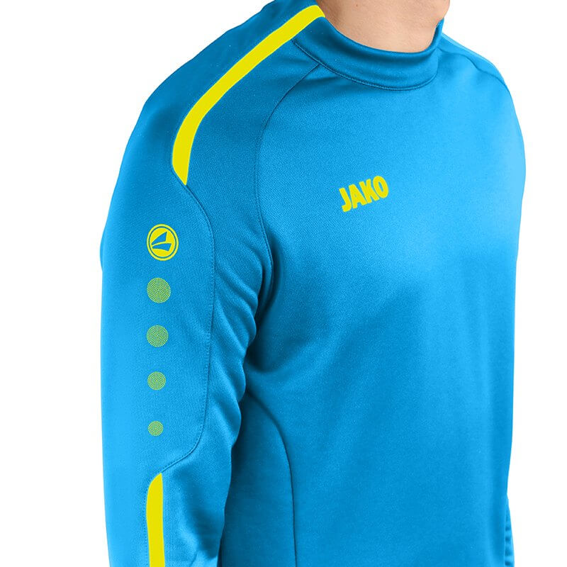 JAKO-8819-89-7 Sweater Striker 2.0 Bleu/Jaune Fluo Col Rond